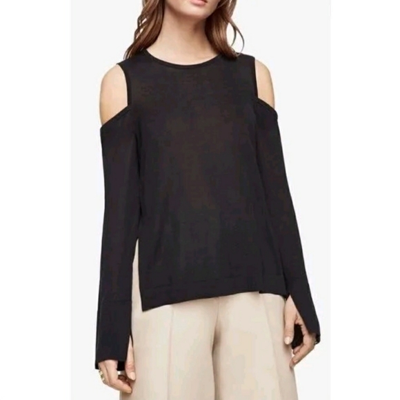 BCBGMaxAzria Anita Black Cold Shoulder Long Sleeve Sweater Size Large NWT - Picture 1 of 9